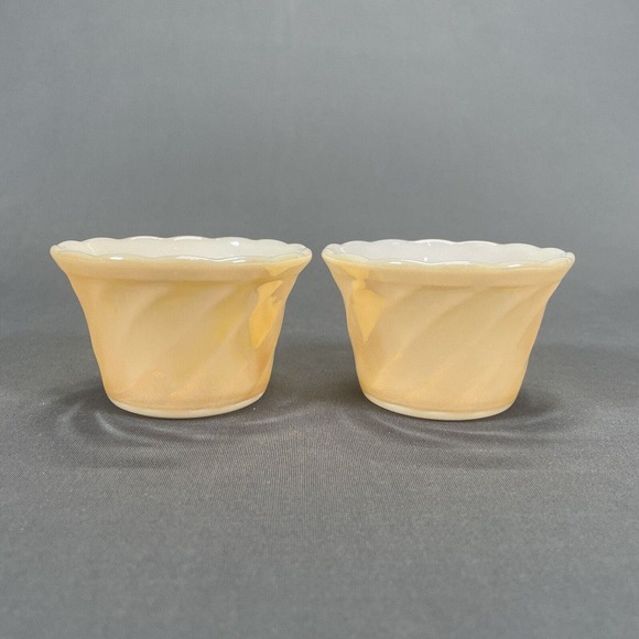 Anchor Hocking Peach Lustre Shell Custard Dessert Cups Dishes Set of 2 Vintage - Picture 4 of 6